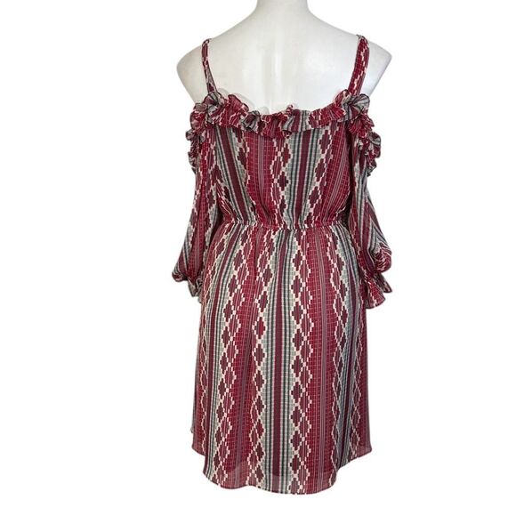 Judith March dress size S/M cold-shoulder boho casual festival red multicolor - Picture 5 of 6